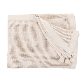 Pom pom-torkkupeitto, beige, 130 x 170 cm